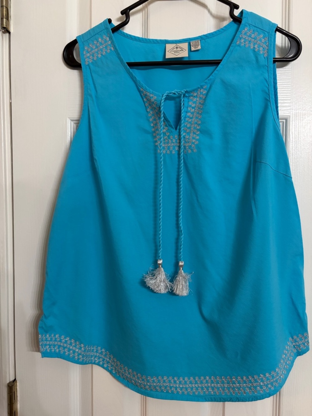 St. John's Bay Turquoise Tassel Embroidered Tank